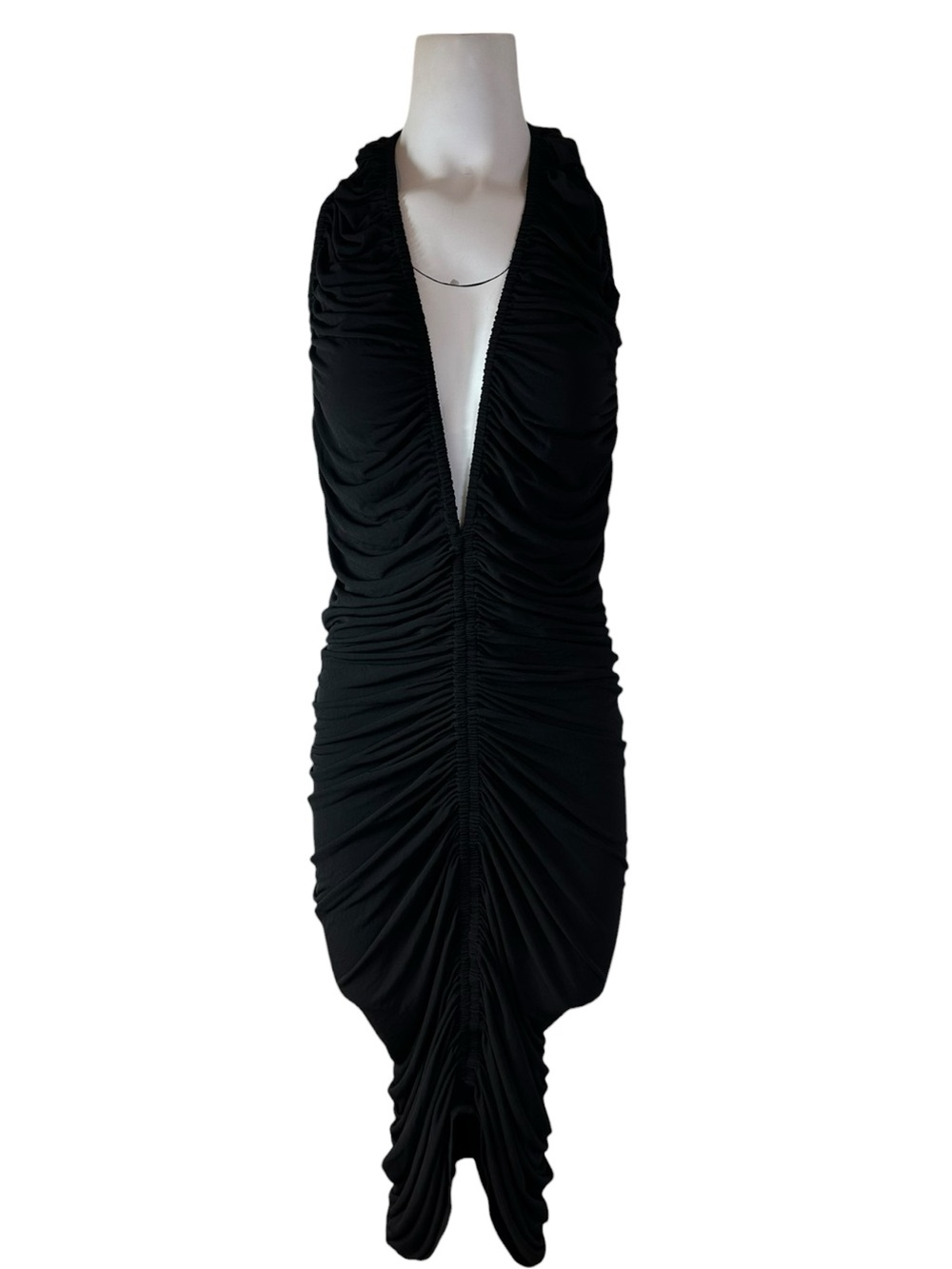 Khy Ruched Plunging V-Neck Halter Black Dress Size Large - Picture 3 of 7